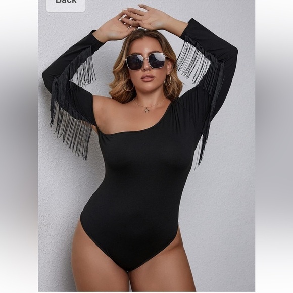 SHEIN Tops - Plus Asymmetrical Neck Fringe Trim Bodysuit NWOT. Two different sizes 2XL / 1XL